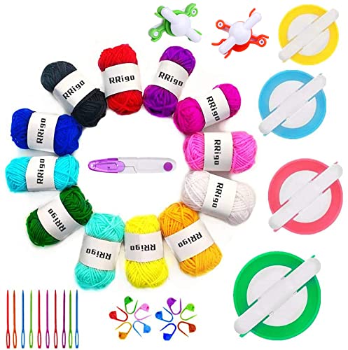 RRigo Pom Pom Maker, 5 Größen Fluff Ball Weaver Nadel Pompom Maker Sets-DIY Pompoms Handwerk Puppe Making Kits, Pom-Pom Maker Knitting Loom (39) von RRigo