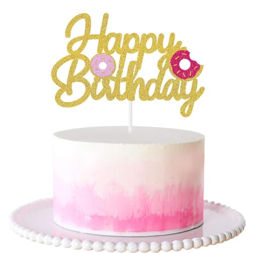 Donut Happy Birthday Cake Topper, Gold Glitter Donut Cake Topper Party Decorations for Girls Kids Donut Grow Up Themed Birthday von RS