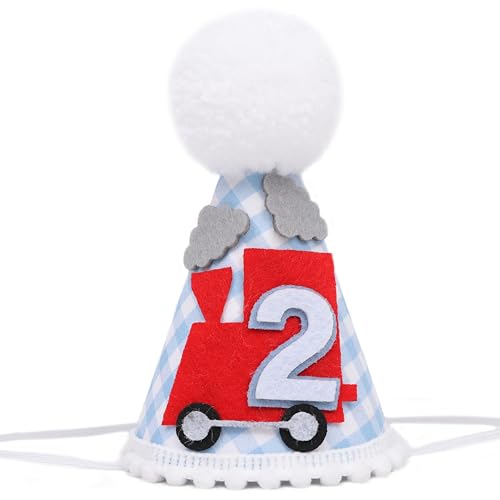 RSOLIET Partyhut zum 2. Geburtstag, Zug-Design mit Bommel, 14 x 7,9 cm, Blau und Rot, für Jungen, 2. Zugkrone, Choo Choo 2, Jungen Geburtstag Dampflokomotive Filzhut RSOLIET Partyhut zum 2. Geburtstag, Zug-Design mit Bommel, 14 x 7,9 cm, Blau und Rot, für Jungen, 2. Zugkrone, Choo Choo 2, Jungen Geburtstag Dampflokomotive Filzhut von RSOLIET