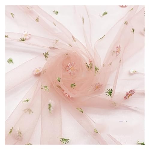Tüllnetzstoff, dekorative Tüllrollen, 155 x 100 cm, Blumen- und Gänseblümchen-Stickerei, weicher Netzstoff for Kleider, Röcke, Spitzennetzstoff, Gaze, Bekleidungsstoff, DIY-Nähen (Hellrosa)(Han Pink) von RSRSR