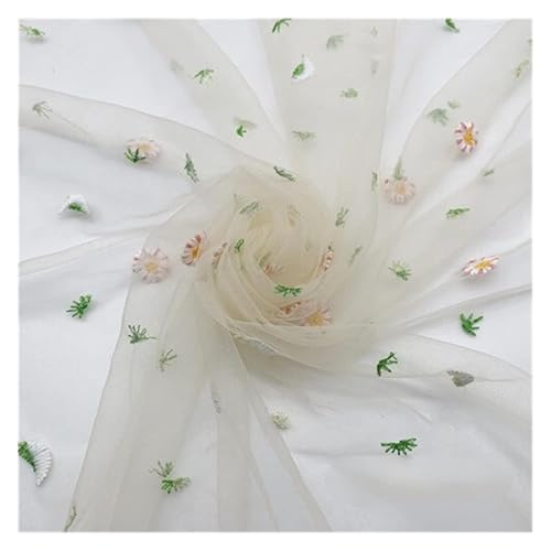Tüllnetzstoff, dekorative Tüllrollen, 155 x 100 cm, Blumen- und Gänseblümchen-Stickerei, weicher Netzstoff for Kleider, Röcke, Spitzennetzstoff, Gaze, Bekleidungsstoff, DIY-Nähen (Hellrosa)(Off White) von RSRSR