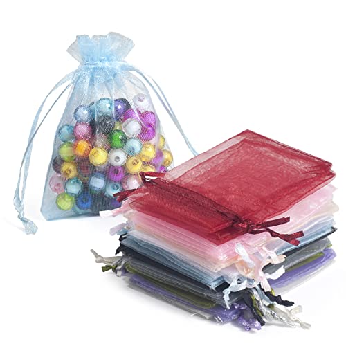 100 Stück Kleine Organzasäckchen, 7 * 9cm Schmuckbeutel Farbe Organza Taschen mit Kordelzug Geschenkbeutel für Hochzeiten Partys Weihnachten Lavendelsäckchen Geschenk Schmuckbeut（gemischte Farbe） von RSXING