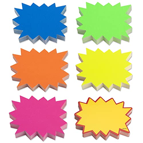 RSXING 300 Pcs Preisschilder Fluoreszierende Blanko Starburst Zschilder 6 Colors Verkaufsschild, Preisanzeigeschild für Supermärkten, Geschäft, Einzelhandelsgeschäft Party Favors (7.5 x 9.5 cm) von RSXING