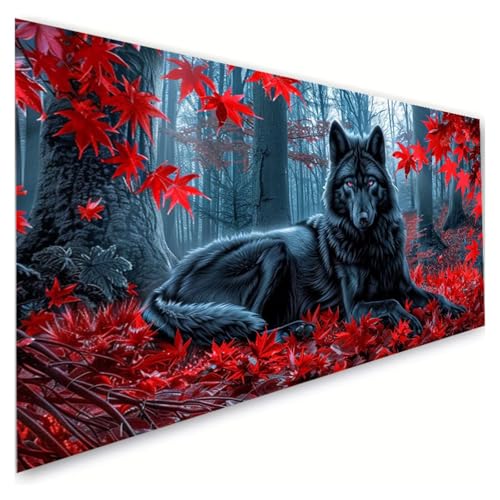 Diamond Painting Ahornblatt Diamond Painting Erwachsene Groß XXL 70x140cm, 5D Diamant Paintings Bilder Wolf Malen Nach Zahlen Anfänger, DIY Full Drill Diamant Malerei Bastelset, Zimmer Deko G2-927 von RSZYUUNG