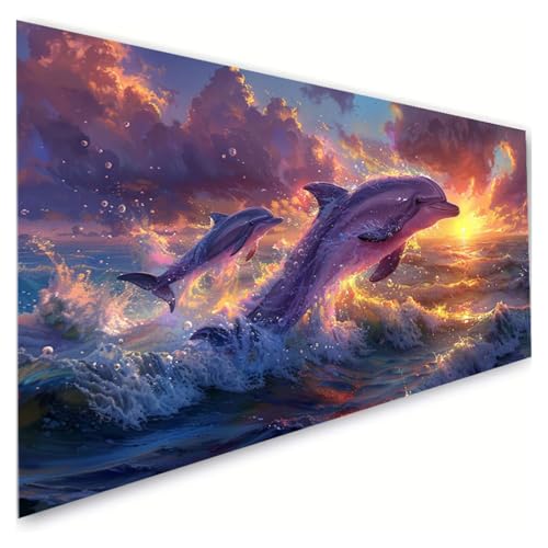 Diamond Painting Delphin Diamond Painting Erwachsene Groß XXL 10x20cm, 5D Diamant Paintings Bilder Sonnenaufgang Malen Nach Zahlen Anfänger, DIY Diamant Malerei Stickerei Bastelset, Zimmer Deko G2-935 von RSZYUUNG