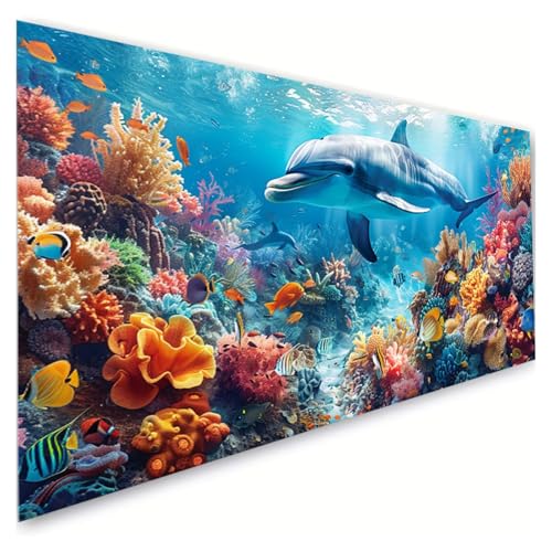 Diamond Painting Delphin Diamond Painting Erwachsene Groß XXL 70x140cm,5D Diamant Paintings Bilder Tier Malen Nach Zahlen Anfänger,DIY Full Drill Diamant Malerei Stickerei Bastelset,Zimmer Deko G2-605 von RSZYUUNG