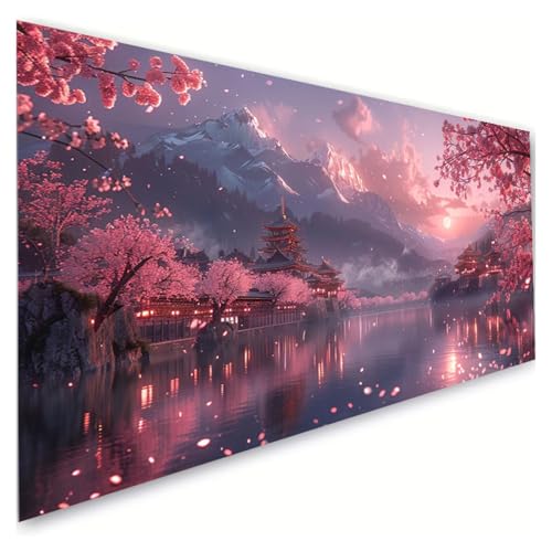 Diamond Painting Kirschblüten Diamond Painting Erwachsene Groß XXL 70x140cm, 5D Diamant Paintings Bilder See Malen Nach Zahlen Anfänger, DIY Full Drill Diamant Malerei Bastelset, Zimmer Deko G2-939 von RSZYUUNG