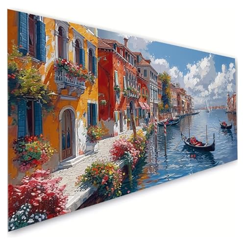 Diamond Painting Kleine Stadt Diamond Painting Erwachsene Groß XXL 60x120cm, 5D Diamant Paintings Bilder Boot Malen Nach Zahlen Anfänger, DIY Diamant Malerei Stickerei Bastelset, Zimmer Deko G2-275 von RSZYUUNG