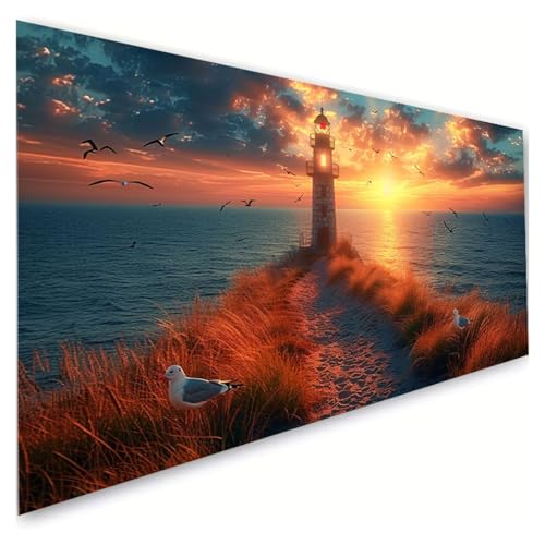 Diamond Painting Leuchtturm Diamond Painting Erwachsene Groß XXL 70x140cm, 5D Diamant Paintings Bilder Sonnenaufgang Malen Nach Zahlen Anfänger, DIY Diamant Malerei Bastelset, Zimmer Deko G2-951 von RSZYUUNG