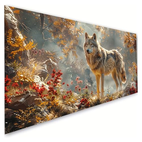 Diamond Painting Wald Diamond Painting Erwachsene Groß XXL 70x140cm, 5D Diamant Paintings Bilder Wolf Malen Nach Zahlen Anfänger, DIY Full Drill Diamant Malerei Stickerei Bastelset, Zimmer Deko G2-975 von RSZYUUNG