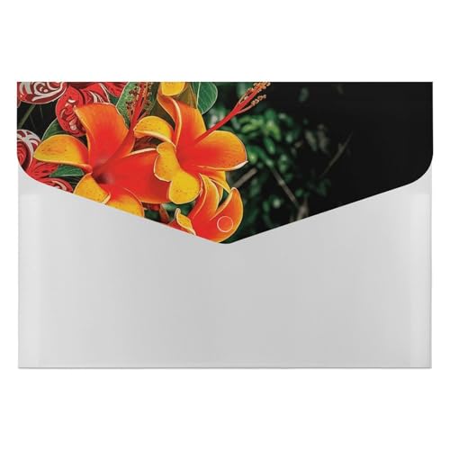 Aktenordner aus Kunststoff, Hawaii-Blumen, bedruckt, Briefform, tragbare Ordner, 6 Fächer, Organizer für Zuhause und Büro von RTBKLYQ