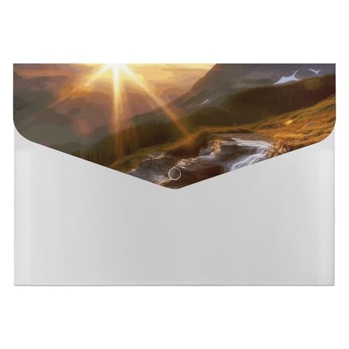 Aktenordner aus Kunststoff, Motiv: Berg, Sonnenaufgang, Landschaft, bedruckt, Briefgröße, tragbare Ordner, 6 Fächer, Organizer für Zuhause und Büro von RTBKLYQ