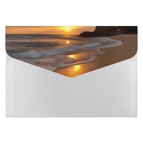 Aktenordner aus Kunststoff, Motiv: Sonnenaufgang, Strand, bedruckt, Briefgröße, tragbare Ordner, 6 Fächer, Organizer für Zuhause und Büro von RTBKLYQ