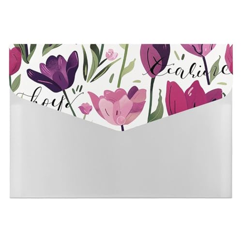 Aktenordner aus Kunststoff, Tulpen in violetten Farbtönen, bedruckt, Briefgröße, tragbare Ordner, 6 Fächer, Organizer für Zuhause und Büro von RTBKLYQ