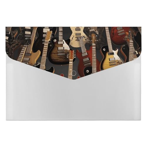 Aktenordner aus Kunststoff, mit Gitarren, bedruckt, Briefgröße, tragbare Ordner, 6 Fächer, Organizer für Zuhause und Büro von RTBKLYQ