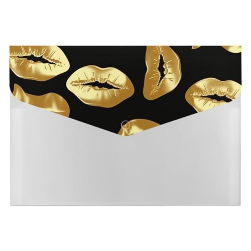 Aktenordner aus Kunststoff, mit goldenen Lippen, bedruckt, Briefgröße, tragbare Ordner, 6 Fächer, Organizer für Zuhause und Büro Aktenordner aus Kunststoff, mit goldenen Lippen, bedruckt, Briefgröße, tragbare Ordner, 6 Fächer, Organizer für Zuhause und Büro von RTBKLYQ
