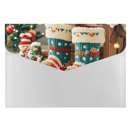 Aktenordner aus Kunststoff, niedliche Weihnachtssocken, bedruckte Aktenordner, Briefgröße, tragbare Ordner, 6 Fächer, Organizer für Zuhause und Büro von RTBKLYQ