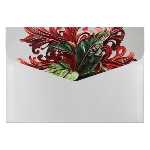 Aktenordner aus Kunststoff, rote und grüne Blumen, bedruckte Aktenordner, Briefgröße, tragbare Ordner, 6 Fächer, Organizer für Zuhause und Büro von RTBKLYQ