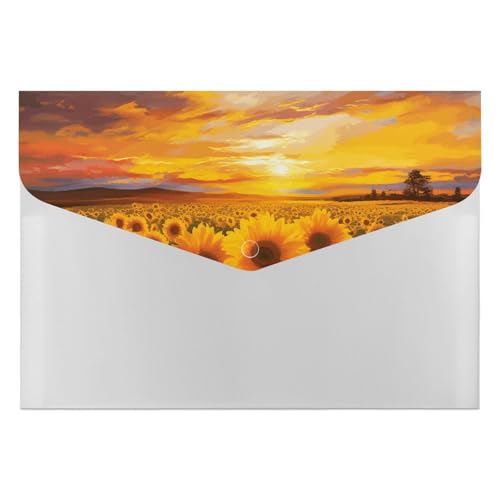 Aktenordner aus Kunststoff, schönes Sonnenblumenfeld, Sonnenuntergang, 1 bedruckte Aktenordner, Briefgröße, tragbare Ordner, 6 Fächer, Organizer für Zuhause und Büro von RTBKLYQ