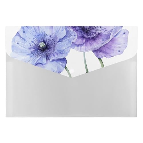Aktenordner aus Kunststoff, zwei violette Blumen, bedruckte Aktenordner, Briefgröße, tragbare Ordner, 6 Fächer, Organizer für Zuhause und Büro von RTBKLYQ