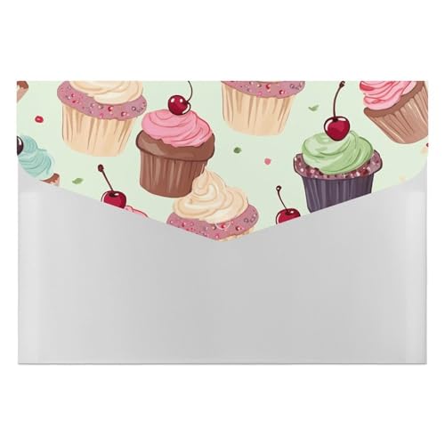 Dokumentenmappen, Kunststoff, Cupcake-Motiv, bedruckt, Briefgröße, tragbare Ordner, 6 Fächer, Organizer für Zuhause und Büro von RTBKLYQ