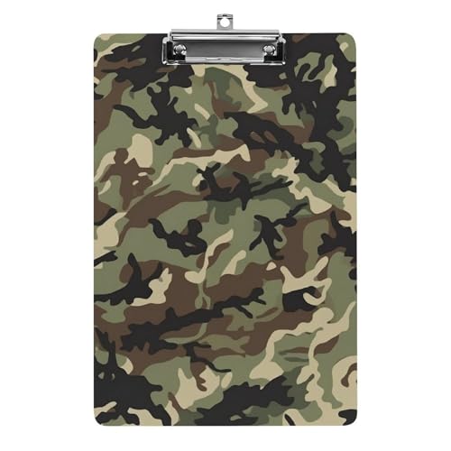Klemmbrett Acryl-Klemmbrett mit Metallclip, A4, Standardgröße, tragbar, Camouflage-Muster, Schreibklemmbrett, Krankenpflege, Klemmbrett, Ordner für Arbeit und Bürobedarf, Briefgröße von RTFGHJS