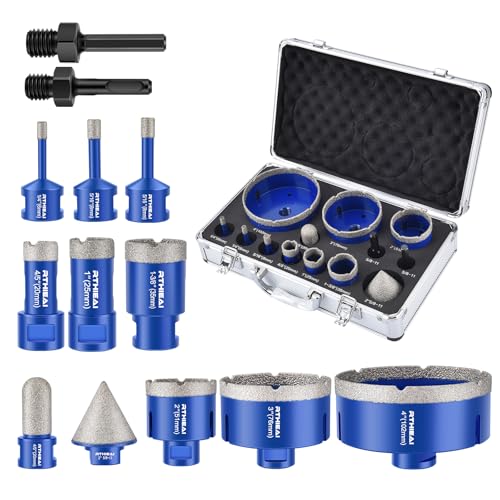 RTHIEAI Diamant-Lochsägen-Set, vakuumgelötete Bohrer mit 6–100 mm Größen, Finger-Bit und Fasen-Bit, für Fliesen, Keramik, Porzellan, Granit, Marmor (Aufbewahrungskoffer im Lieferumfang enthalten) RTHIEAI Diamant-Lochsägen-Set, vakuumgelötete Bohrer mit 6–100 mm Größen, Finger-Bit und Fasen-Bit, für Fliesen, Keramik, Porzellan, Granit, Marmor (Aufbewahrungskoffer im Lieferumfang enthalten) von RTHIEAI