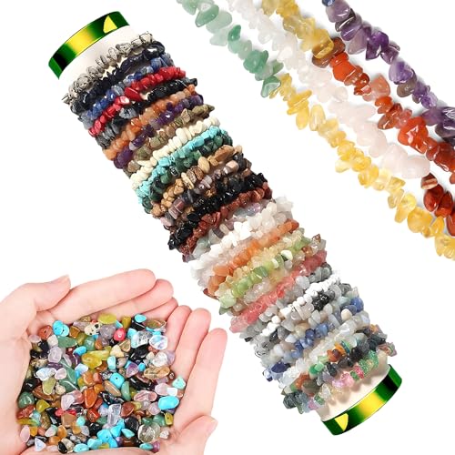 Kristallstein-Perlen zum Auffädeln – Bunte Edelstein Chips & Natursteine – Glatt poliert & 400 Stück gebohrt – 5–8 mm – Für DIY Schmuck, Armbänder, Halsketten & Bastelprojekte (Natursteinperlen6) von RTIOUJGI