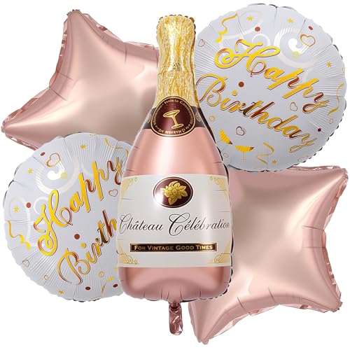 RTIOUJGI 5 Stück XXL Rosegold Champagner Folienballons, Weinflasche Deko mit Rosa Stern für Geburtstag Hochzeit Party RTIOUJGI 5 Stück XXL Rosegold Champagner Folienballons, Weinflasche Deko mit Rosa Stern für Geburtstag Hochzeit Party von RTIOUJGI