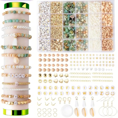 RTIOUJGI Natürliche Amazonit Perlen Set Edelstein DIY Armbänder Halskette Ohrringe Kit mit 1000+ Perlen zum Auffädeln für Erwachsene - Schmuck Accessoires für Handarbeiten Kette von RTIOUJGI