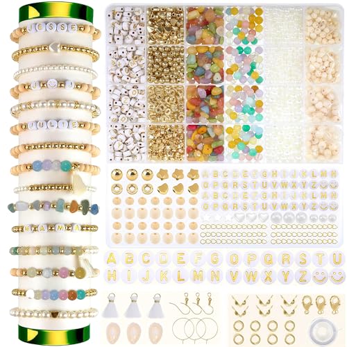 RTIOUJGI Naturstein-Perlen-Set für Armbänder – Edelstein Beads zum Auffädeln & Schmuckherstellung – 1000+ Perlen, 6–12 mm – DIY Schmuck Basteln für Erwachsene & Kinder (Natursteinperlen5) von RTIOUJGI