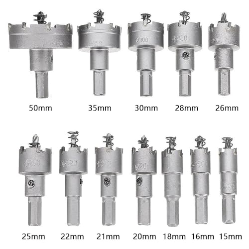 12Pcs15-50mm Legierung Loch Sah Set Hartmetall Spitze TCT Metall Cutter Core Bohrer Bit Kits for Edelstahl Metall bohren Krone 12Pcs15-50mm Legierung Loch Sah Set Hartmetall Spitze TCT Metall Cutter Core Bohrer Bit Kits for Edelstahl Metall bohren Krone von RTKYYZ