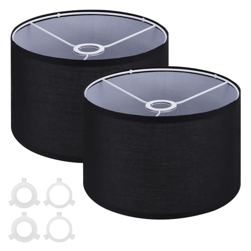 2 Set Drum Lamp Shades for Table Lamps 12"x12"x8" Linen Fabric Lampshade Easy Assembly Lamp Shade with E27 to E26/E14 Adapters(Black) von RTKYYZ
