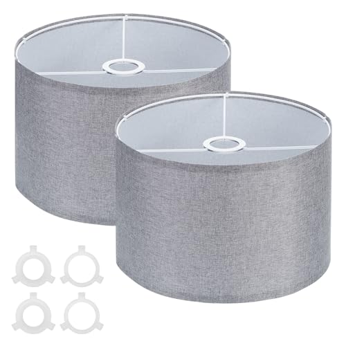 2 Set Drum Lamp Shades for Table Lamps 12"x12"x8" Linen Fabric Lampshade Easy Assembly Lamp Shade with E27 to E26/E14 Adapters(Grigio) von RTKYYZ