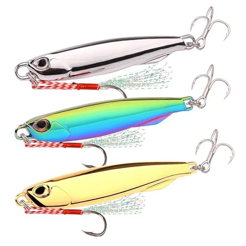 3-teiliges Metall-Jigköder-Set for Angeln, künstlicher Hartfischköder, sinkender Casting-Jigging-Köder, Löffel-Spinnerbait, 80 g, 60/40/20 g(3PCS With 2 Hook,7G 4.5CM) von RTKYYZ