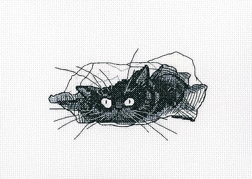 Kreuzstich-Stickset für Erwachsene, Tiere, Sweet Home – unter schwarzen Katzen, 13,5 x 8 cm, 14 CT von RTO