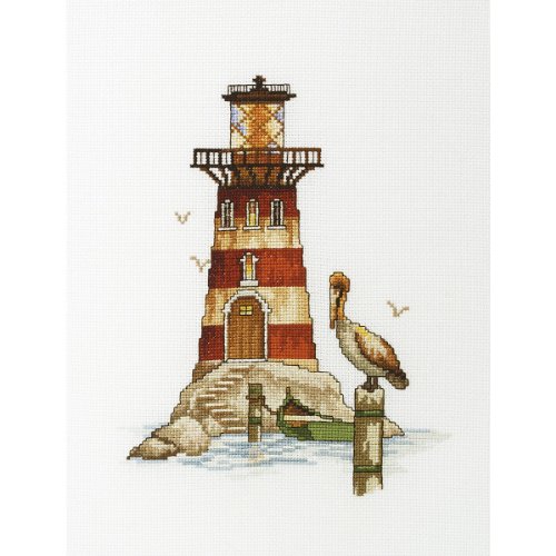 Pelican Lighthouse Counted Cross Stitch Kit-6-3/4"X9-3/4" 16 Count von RTO