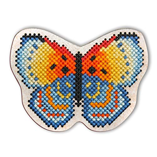 RTO EHW022 Schmetterling Kreuzstichset auf Holzplatte, Baumwolle, Mehrfarbig, 7.3x7.3 cm von RTO