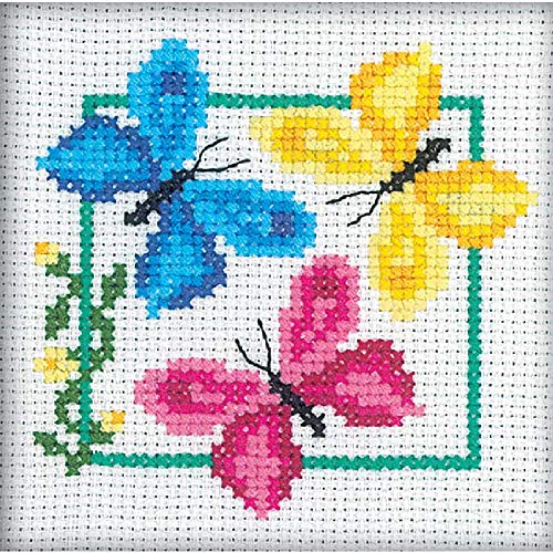RTO H138 Drei Schmetterlinge Kreuzstichset, Baumwolle, Mehrfarbig, 9x9 cm von RTO