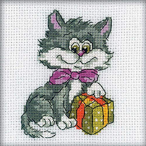 RTO H203 Kitty mit Geschenk Kreuzstichset, Baumwolle, Mehrfarbig, 10x10 cm von RTO