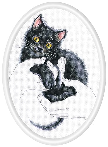 RTO Kreuzstich Set Wärme in den Händen, Schwarze Katze, Zählmuster, 16,5x21,5cm von RTO