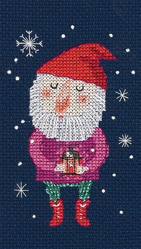 RTO Kreuzstich-Stickerei-Set für Erwachsene, Weihnachten und Neujahr, Kinder – Fee kleiner Zwerg 7 x 11,5 cm/2,8 x 4,5 14 CT von RTO