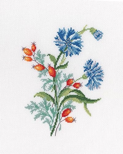 RTO Kreuzstich-Stickset für Erwachsene, Blumen, Kornblumen, 14,5 x 19 cm, 16 CT von RTO
