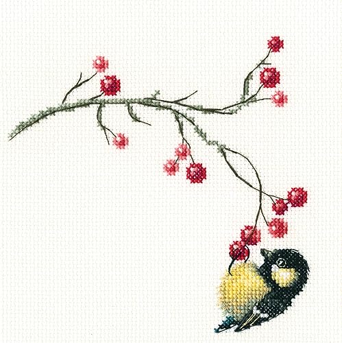 RTO Kreuzstich-Stickset für Erwachsene, Vögel, Beeren, Früchte – Herbstbeeren, 12,5 x 12,5 cm, 14 CT von RTO