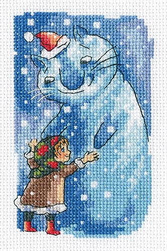 RTO Kreuzstich-Stickset für Erwachsene, Weihnachten und Neujahr, Tiere – Mädchen und Schneekatze 7,5 x 12,5 cm von RTO