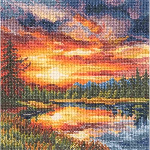 RTO Mouline DMC 117 AIDA 16ct Zweigart Kreuzstich-Set, Waldsee-Landschafts-Design, 15,5 x 15,5 cm, Stickerei-Set von RTO