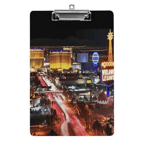 Acryl-Klemmbrett, 32,5 x 21,6 cm, lustig, Las Vegas Night City, Druck-Dateibrett, Clip, niedlich mit niedrigem Profil-Clip für Büro Acryl-Klemmbrett, 32,5 x 21,6 cm, lustig, Las Vegas Night City, Druck-Dateibrett, Clip, niedlich mit niedrigem Profil-Clip für Büro von RTSEBVN