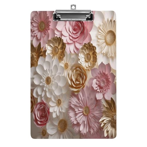 Acryl-Klemmbrett, 32,5 x 21,6 cm, lustig, Weißgold, Blumen, Druck-Dateibrett, Clip, niedlich, mit flachem Profil-Clip für Büro Acryl-Klemmbrett, 32,5 x 21,6 cm, lustig, Weißgold, Blumen, Druck-Dateibrett, Clip, niedlich, mit flachem Profil-Clip für Büro von RTSEBVN
