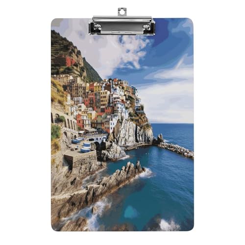 Acryl-Klemmbrett, 32,5 x 21,6 cm, lustige Cinque Terre Landschaft, Druck-Dateibrett, Clip, niedlich mit niedrigem Profil-Clip für Büro Acryl-Klemmbrett, 32,5 x 21,6 cm, lustige Cinque Terre Landschaft, Druck-Dateibrett, Clip, niedlich mit niedrigem Profil-Clip für Büro von RTSEBVN