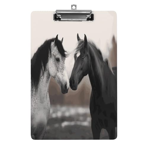 Acryl-Klemmbrett, 32,5 x 21,6 cm, lustige schwarze und weiße Pferde, Druck-Dateibrett, Clip, niedlich mit niedrigem Profil-Clip für Bürobedarf Acryl-Klemmbrett, 32,5 x 21,6 cm, lustige schwarze und weiße Pferde, Druck-Dateibrett, Clip, niedlich mit niedrigem Profil-Clip für Bürobedarf von RTSEBVN